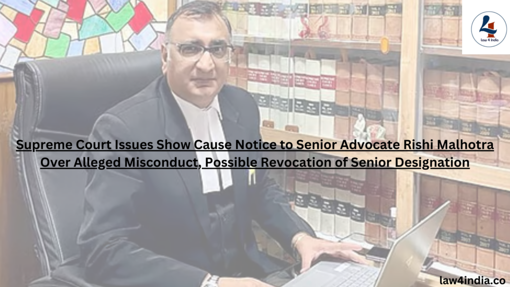 Supreme Court Issues Show Cause Notice to Senior Advocate Rishi Malhotra Over Alleged Misconduct, Possible Revocation of Senior Designation